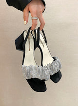 Rhinestone Thick Heel Sandals