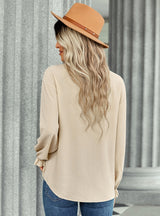 V-neck Fashion Button Solid Color Shirt