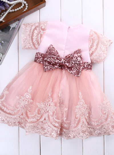 Princess Dress Short Sleeve Lace Bow Ball Gown