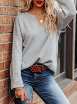 Solid Color V-neck Hemmed Sweater