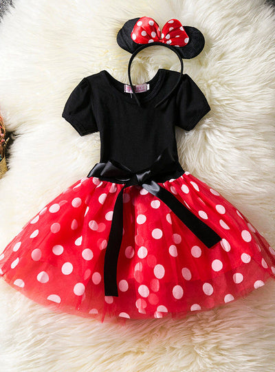 Girls Cosplay Cartoon Short Sleeve Polka Dot Princess Dress