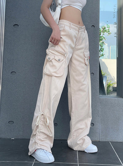High Waisted Overalls Pleated Ribbon Pant