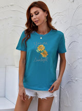 Color Sunflower Letter Print T-shirt