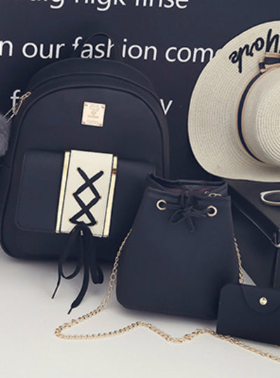 3Pcs/Set Backpack Women Fashion Wood Grain Fur