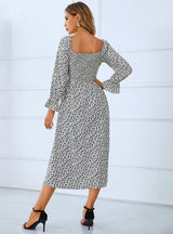 Long Sleeve Printed Square Collar Dress