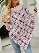 Contrasting Color Side Lapel Cape Shawl