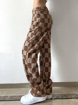 Straight Slim Brown Plaid Jeans