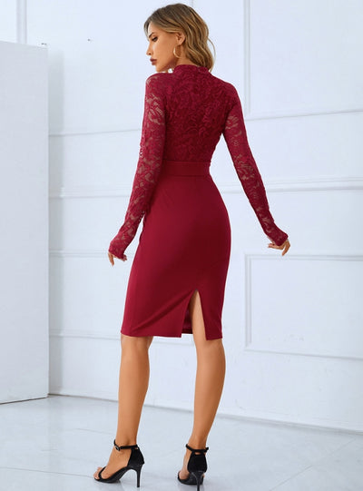 Round Neck Lace Long Sleeves Dress