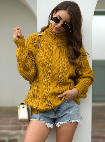 High Neck Thick Twist Turtleneck Sweater