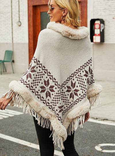 Bead Tassel Hem Cape Shawl