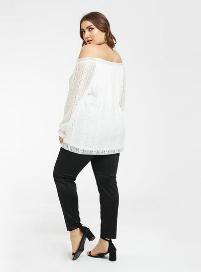 White Lace Long Sleeve Off the Shoulder Top