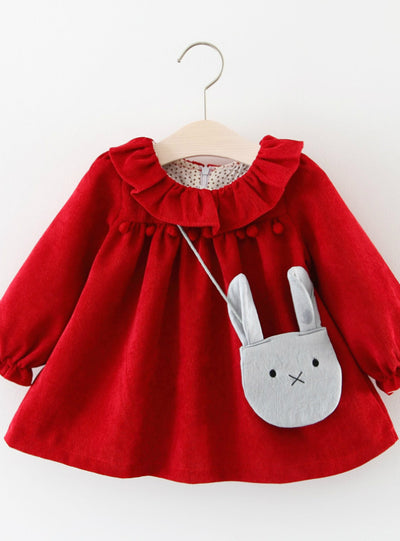 Long-sleeved Lotus Leaf Collar Pocket Doll Dress