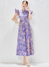 Lotus Leaf Stitching Floral Print Dress