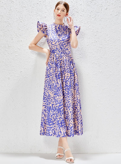 Lotus Leaf Stitching Floral Print Dress