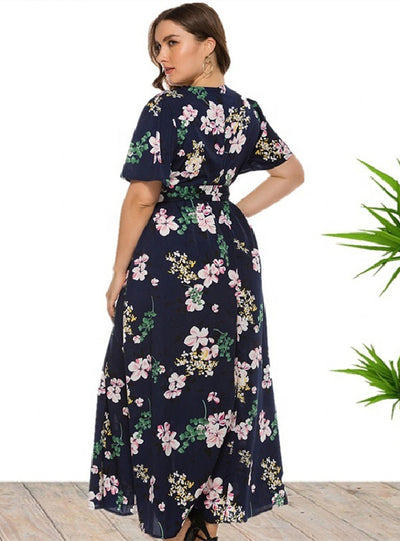 Bohemian Split Print V-neck Short Sleeve Dress