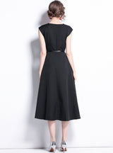 Black V-neck Mid-length Dress
