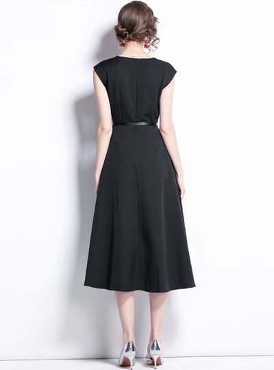 Black V-neck Mid-length Dress