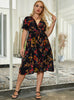V-neck Tie Waist Short Sleeve Printed Dress