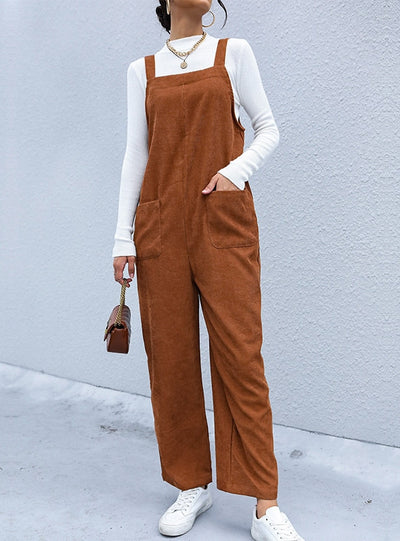 Women Retro Corduroy Bib Pants