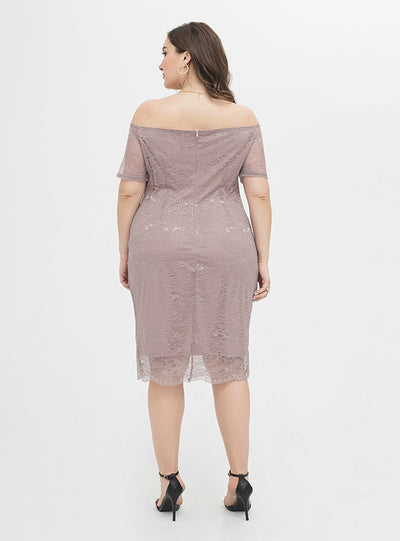 Pink Sheath Lace Short Sleeve Party Dress