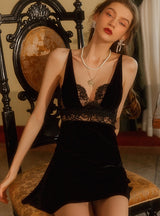 Sexy Velvet Sling Deep V sexy Home Pajama