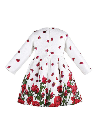 Long Sleeve Christmas Dresses Kids Clothes Rose Flower