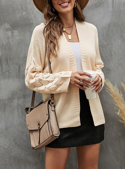 V-neck Cardigan Solid Color Long Hollow Sweater