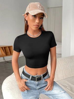 Sexy Backless Short Sleeve Slim T-shirt Top