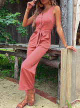 Sleeveless Lace-up V-neck Jumpsuit