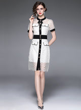 Short Sleeve Lapel Slim Lace Dress