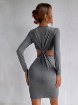 Sexy Openwork Kink Long Sleeve Dress