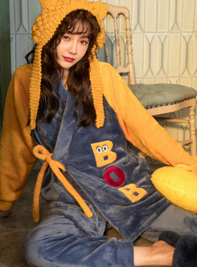 Japanese Kimono Cartoon Strap Long Sleeve Flannel