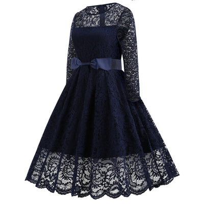 Retro Lace Big Swing Slim Dress