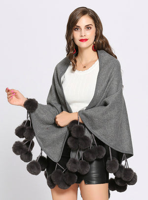 Two Sides Can Wear Big Fur Ball Triangle Scarf Shawl