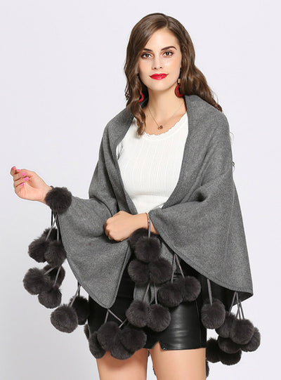 Two Sides Can Wear Big Fur Ball Triangle Scarf Shawl