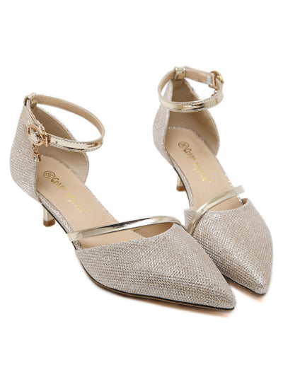 Silver Stilettos Heels Shoes Ankle Pumps Gold 