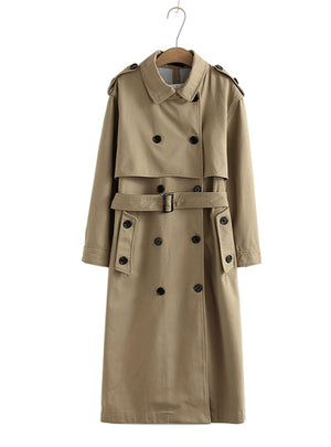 Women Casual Solid Color Double Breasted Outwear