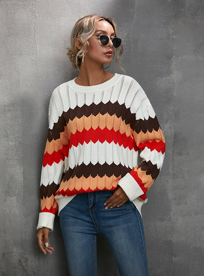 Color Matching Wavy Striped Pullover Sweater