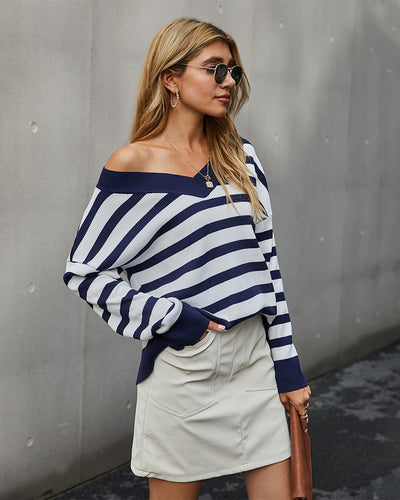V-neck Striped Warm Sweater