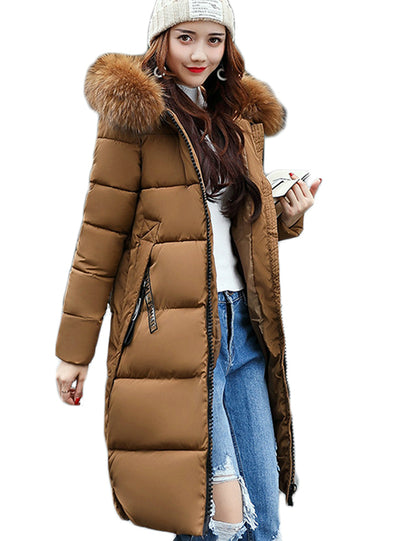 Warm Winter Jacket Women Big Fur Thick Slim