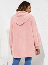 Loose Plush Hooded Cardigan Coat