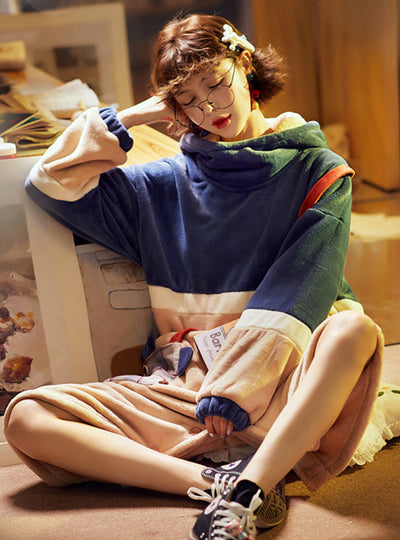 Coral Velvet Winter Warm Pajamas Jumpsuit Skirt