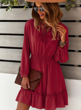 Long Sleeve Autumn Winter Solid Color Dress