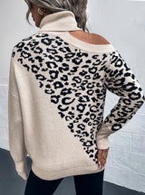 Collar Leopard Print Sexy Sweater