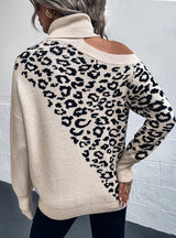 Collar Leopard Print Sexy Sweater