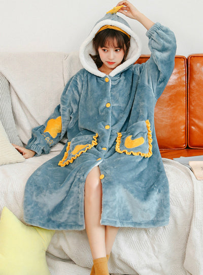 Blue Star Winter Women Long Sleeve Velvet Sleepwear