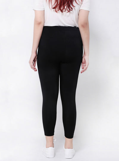Black Solid Slim High Waisted Elastic Skinny Pencil Pants