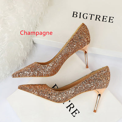 Shiny Sequined Stiletto Heel Shoes