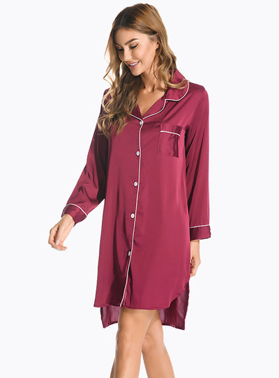 Shirt Lapel Button Bathrobe Sleepwear