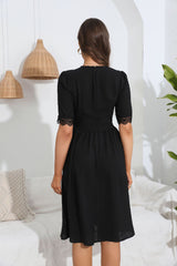 V-neck Button Lace Stitching Dress